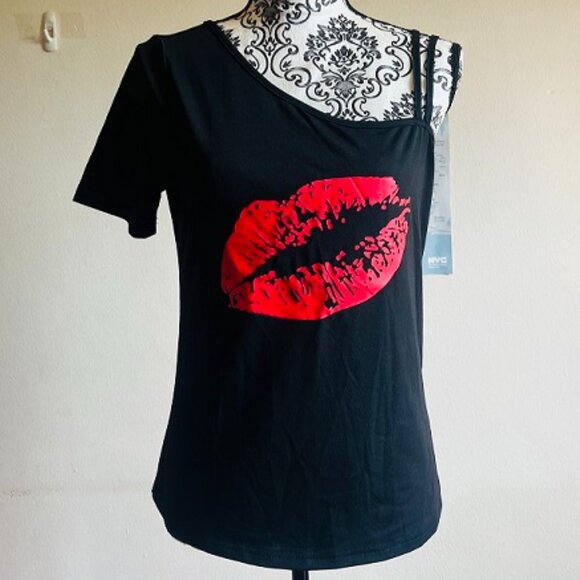 NBW SHEIN asymmetrical collar lip print shirt size M - Picture 3 of 4